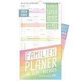 Häfft® Familienplaner 2024/2025 5 Spalten 'Rainbow' Wandkalender für 18 Monate: Jul 24...